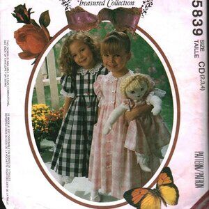 Vintage McCall's 5839 Pattern Girls Dress Pantaloons + Doll Size 2-3-4